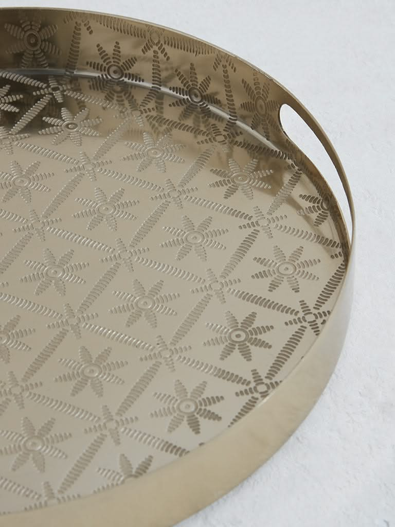 Westside Home Dull Gold Geometric Textured Serving Tray