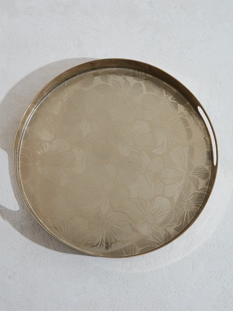 Westside Home Dull Gold Floral Patterned Serving Tray