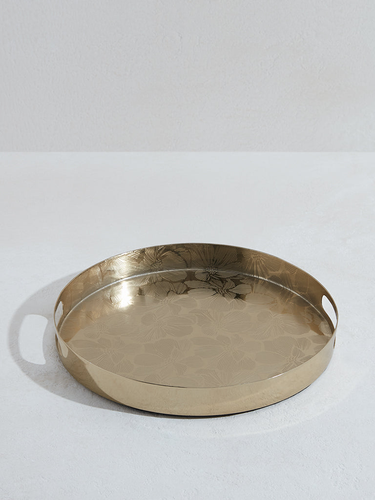 Westside Home Dull Gold Floral Patterned Serving Tray