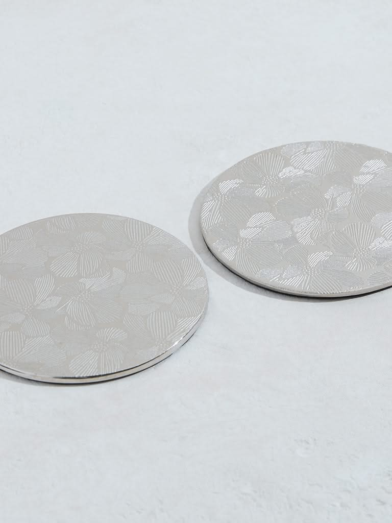 Westside Home Silver Floral Design Coasters (Set of 4)