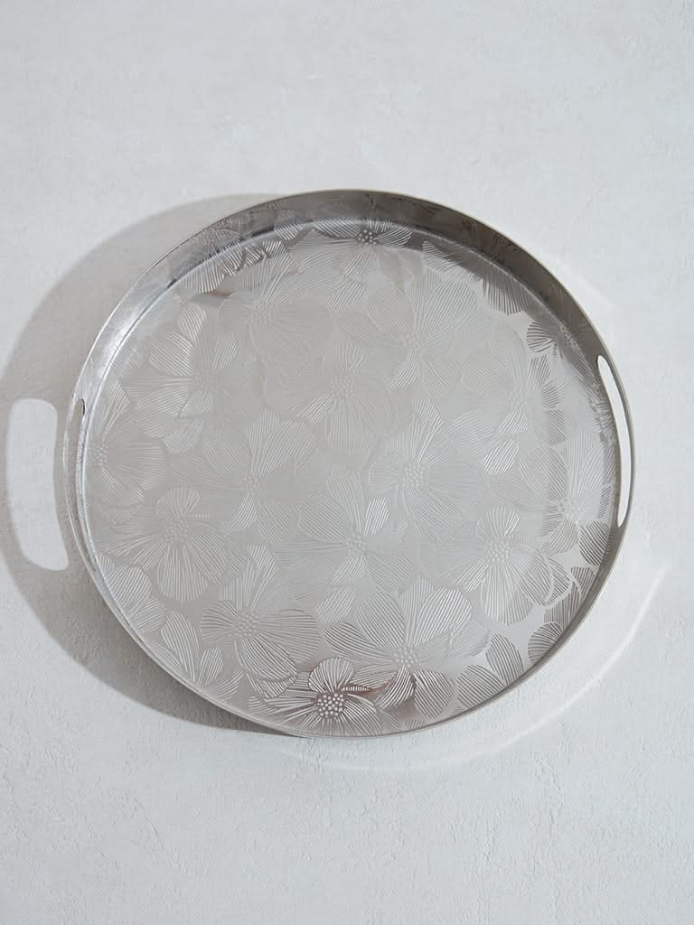 Westside Home Silver Floral Design Serving Tray