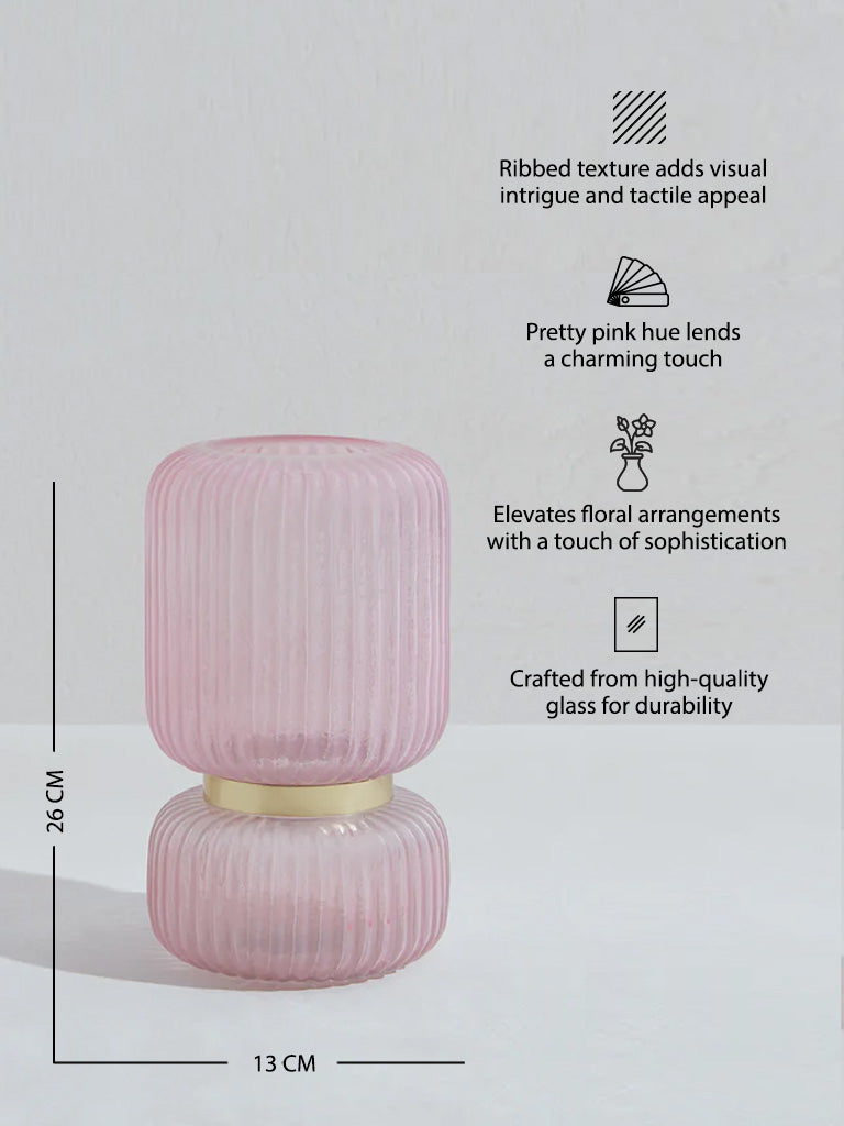 Westside Home Pink Ribbed Flute Vase