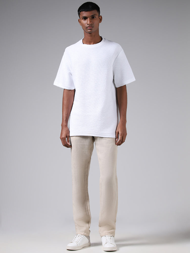 ETA White Self-Textured Cotton Relaxed-Fit T-Shirt