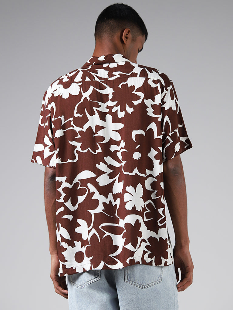 Nuon Floral Printed Brown Relaxed-Fit Shirt