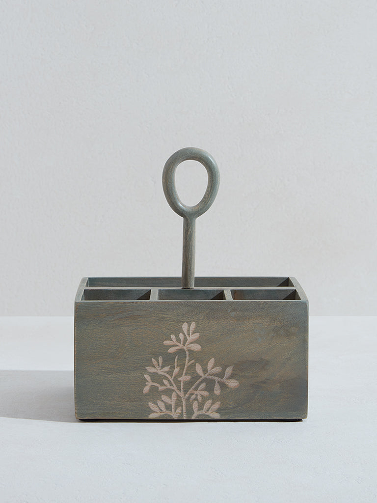 Westside Home Green Leaf Detailed Wooden Caddy