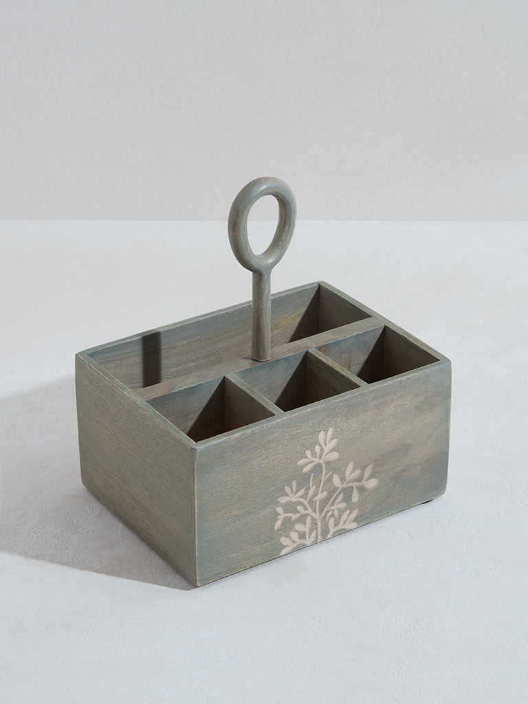 Westside Home Green Leaf Detailed Wooden Caddy