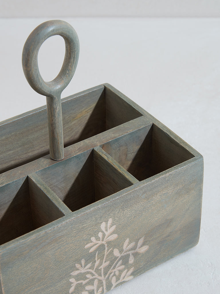 Westside Home Green Leaf Detailed Wooden Caddy