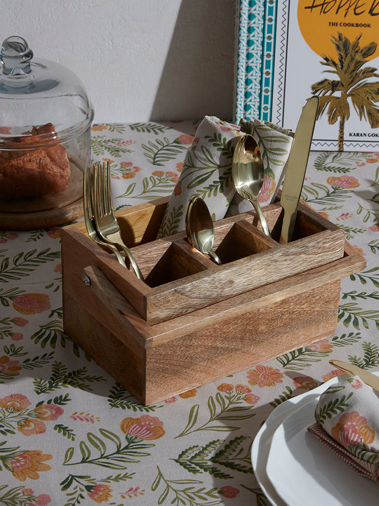 Westside Home Brown Cutlery Caddy With Wooden Handle