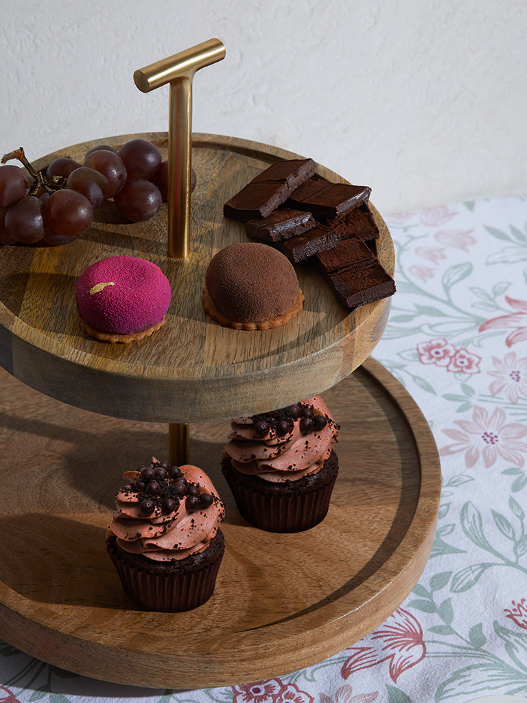 Westside Home Brown Two-Tiered Wooden Cake Stand