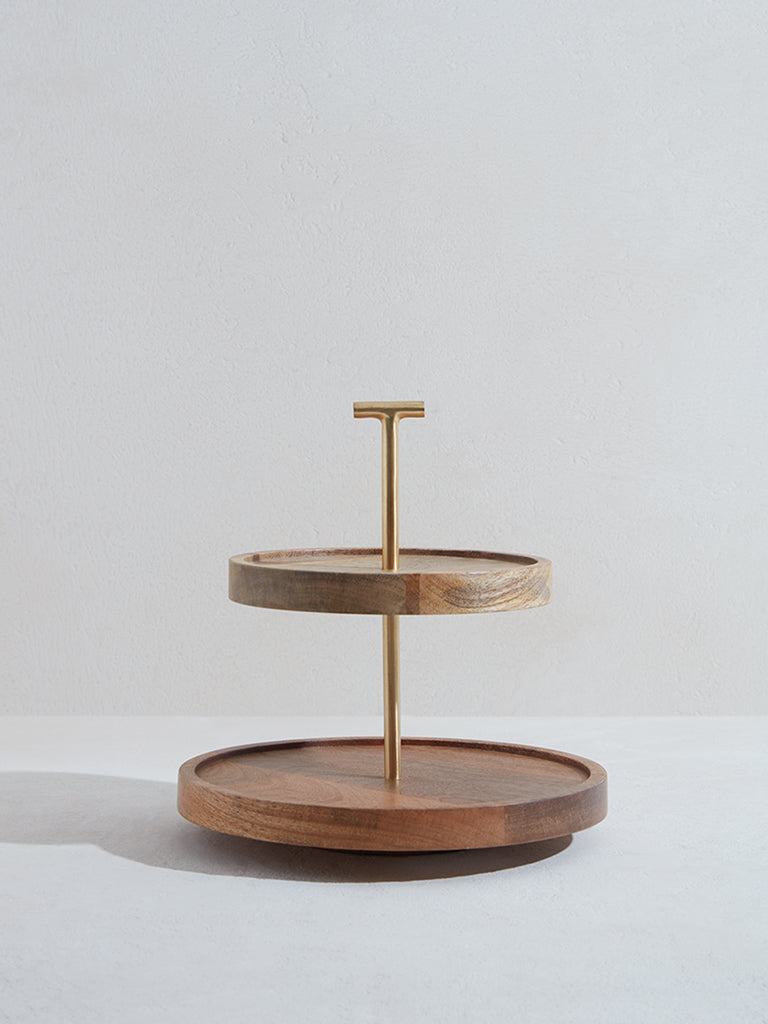 Westside Home Brown Two-Tiered Wooden Cake Stand