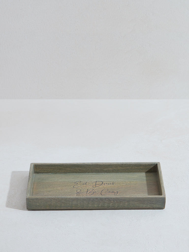 Westside Home Green Text Pattern Wooden Tray