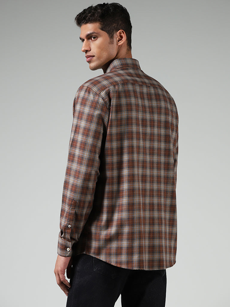 Ascot Brown Checked Cotton Blend Relaxed-Fit Shirt