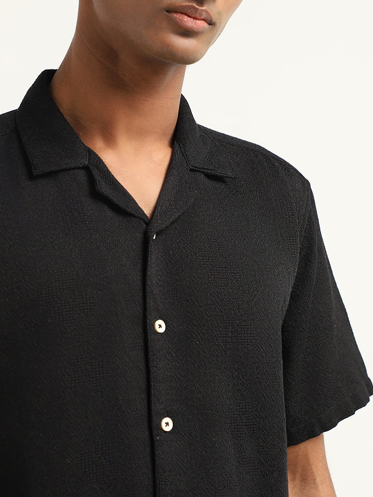 ETA Black Self-Patterned Relaxed-Fit Shirt