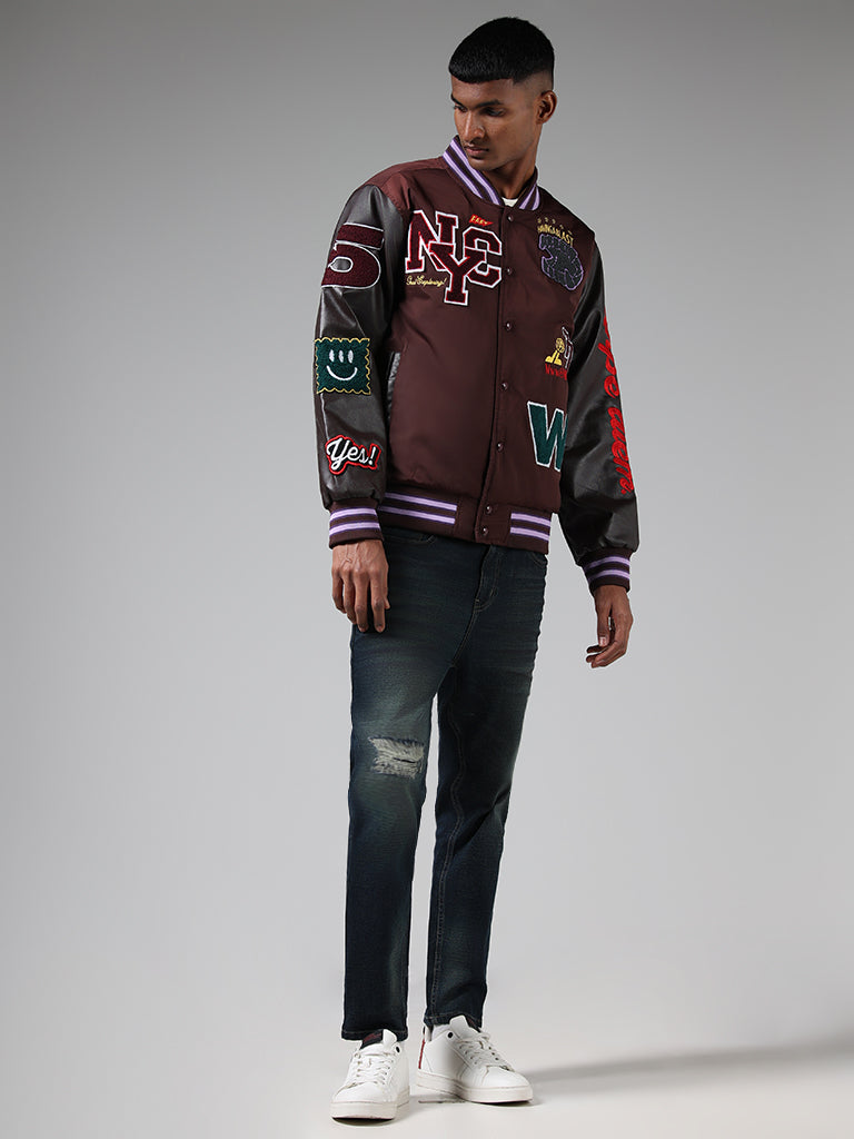 Nuon Wine Embroidered Relaxed-Fit University Jacket