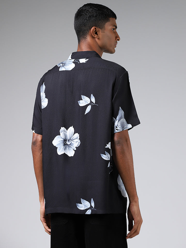 Nuon Black Floral Printed Relaxed-Fit Shirt