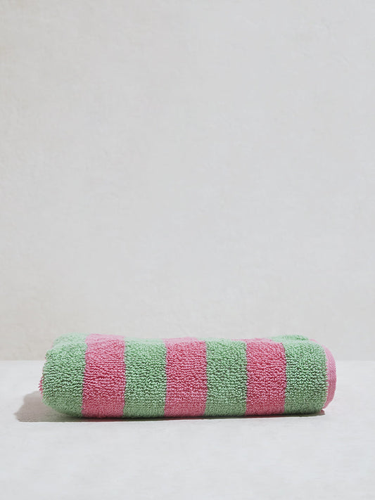 Westside Home Green Self-Striped Face Towels (Pack of 2)