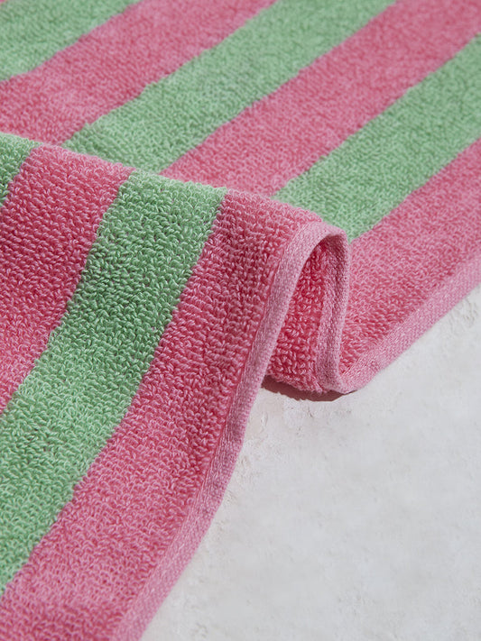 Westside Home Green Self-Striped Face Towels (Pack of 2)