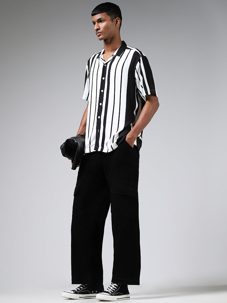 Nuon White & Black Striped Relaxed-Fit Shirt