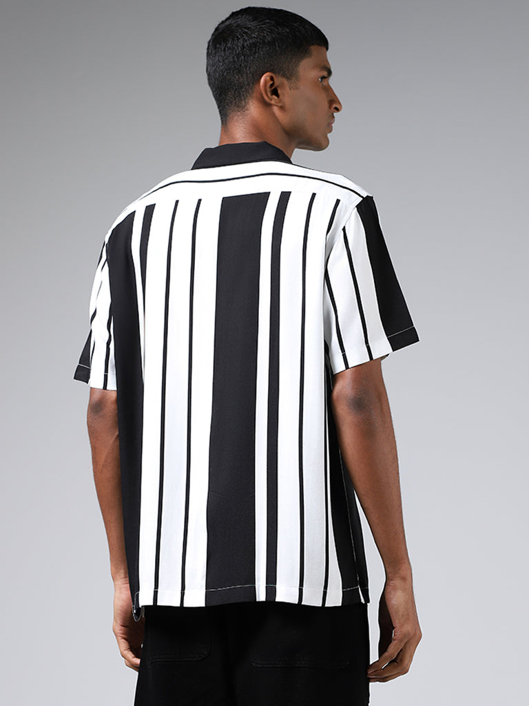 Nuon White & Black Striped Relaxed-Fit Shirt