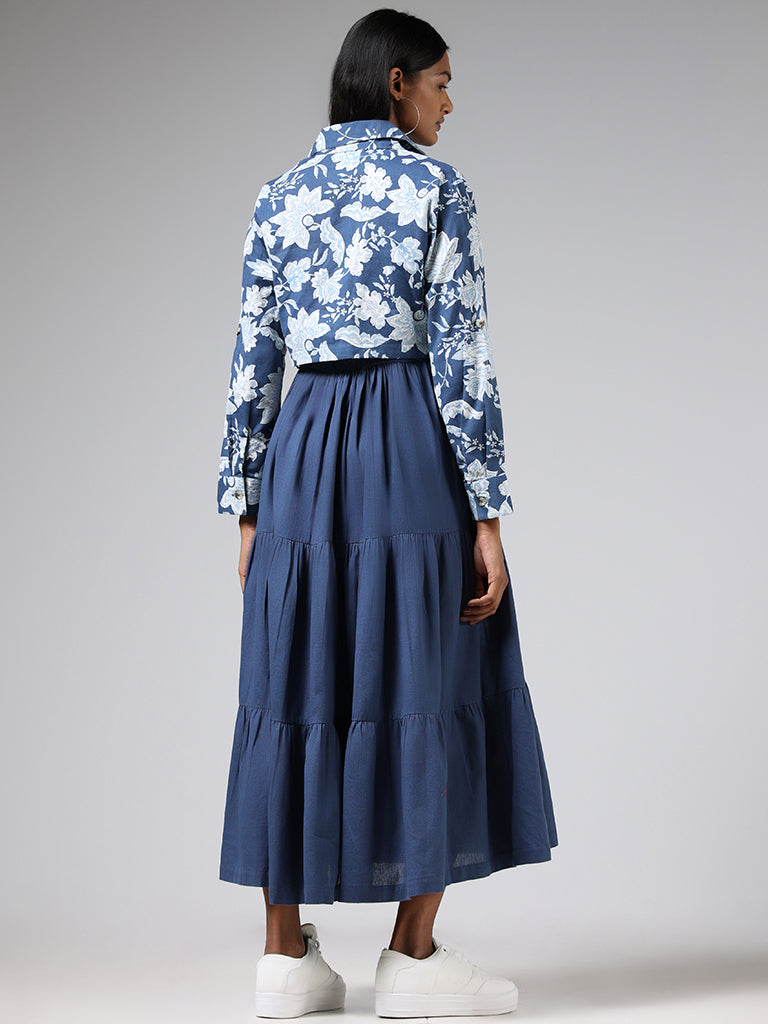 Bombay Paisley Blue Tiered Blended Linen Dress with Jacket