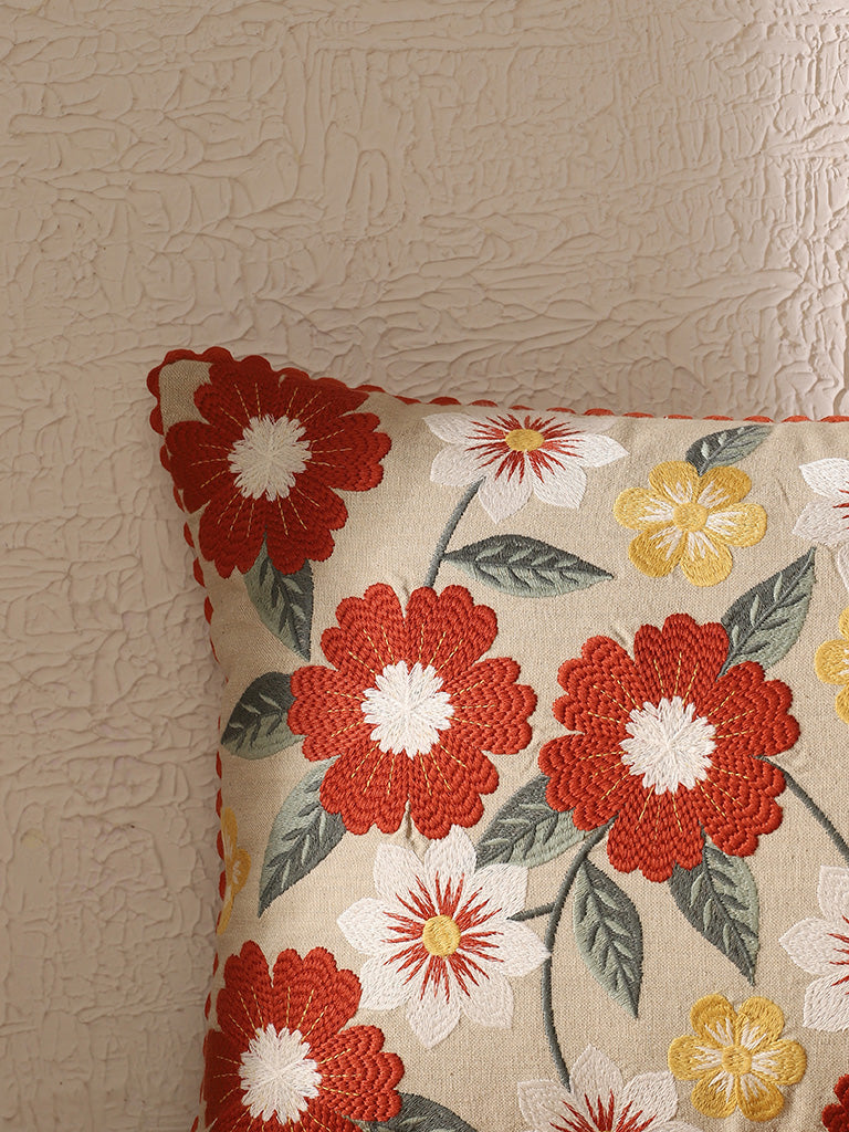 Westside Home Multicolour Big Daisy Embroidered Cushion Cover