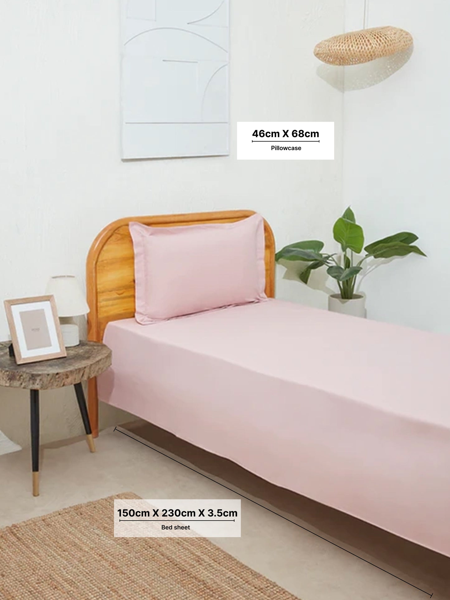 Westside Home Pink Solid Single Bed Flat Sheet and Pillowcase Set