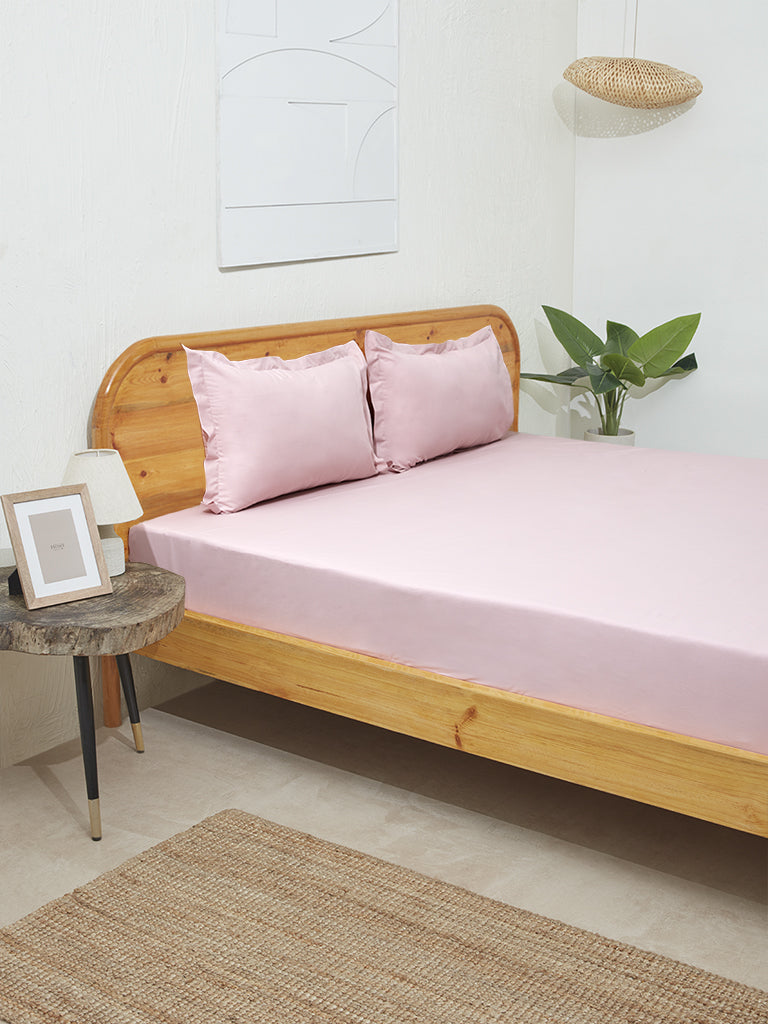 Westside Home Pink Solid Double Bed Flat Sheet and Pillowcase Set