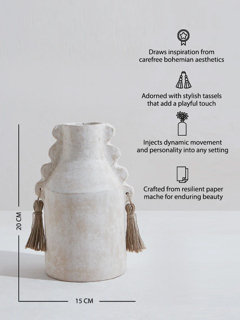 Westside Home Off-White Vase with Tassels