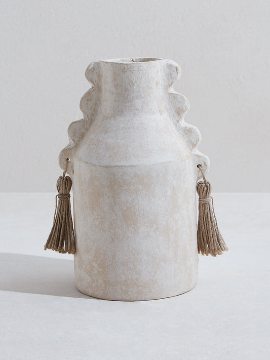 Westside Home Off-White Vase with Tassels