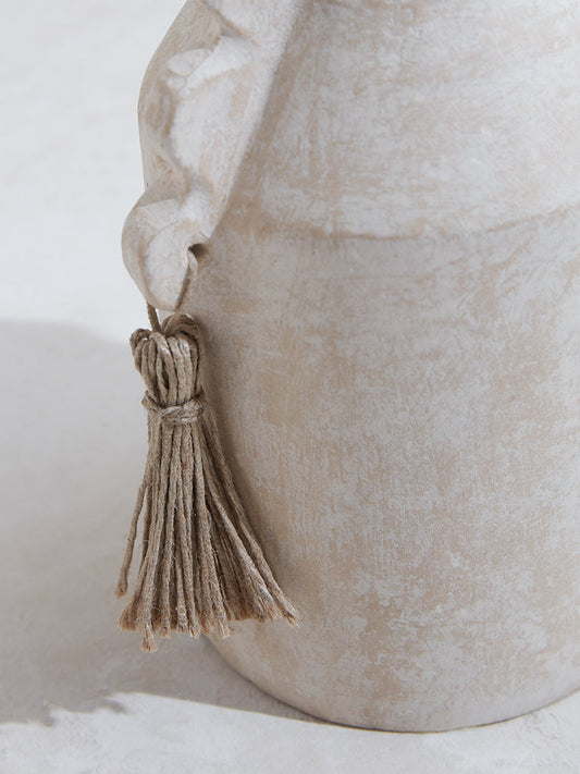 Westside Home Off-White Vase with Tassels