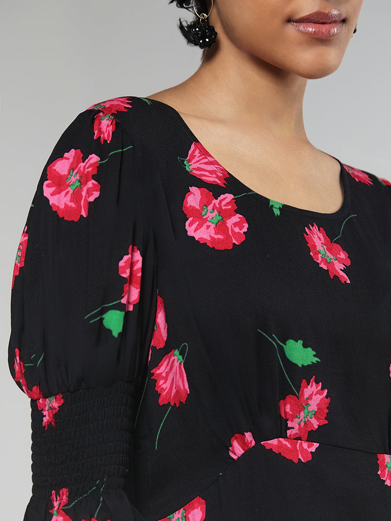 LOV Black Floral Printed Dress