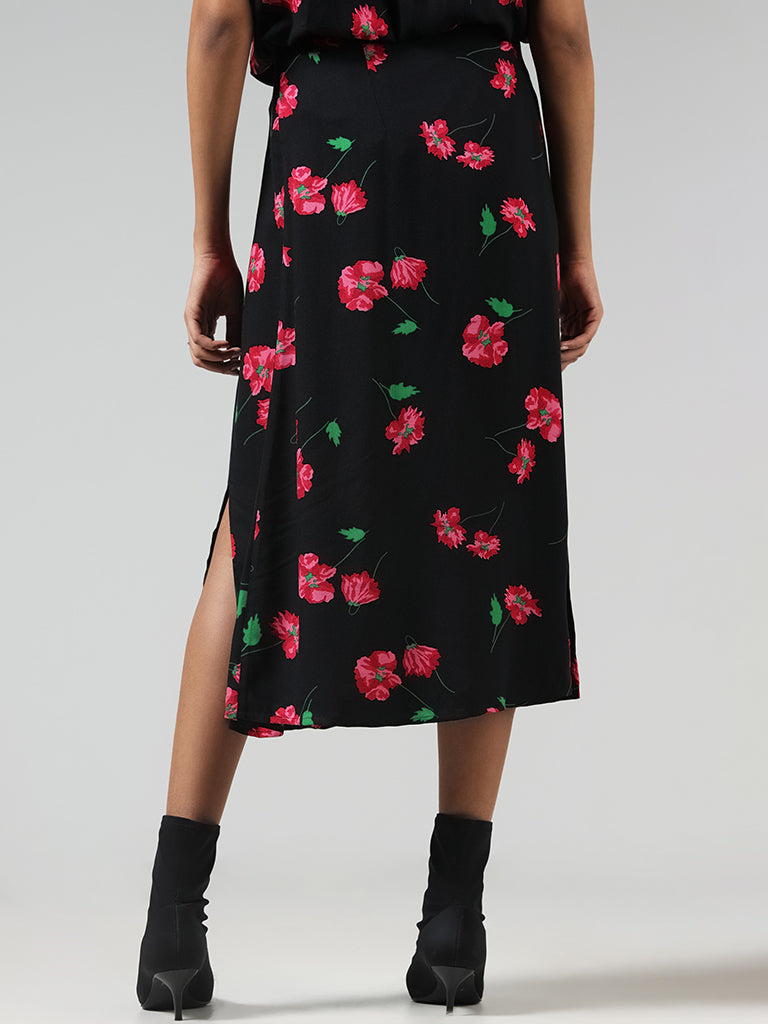 LOV Black Floral Printed Skirt