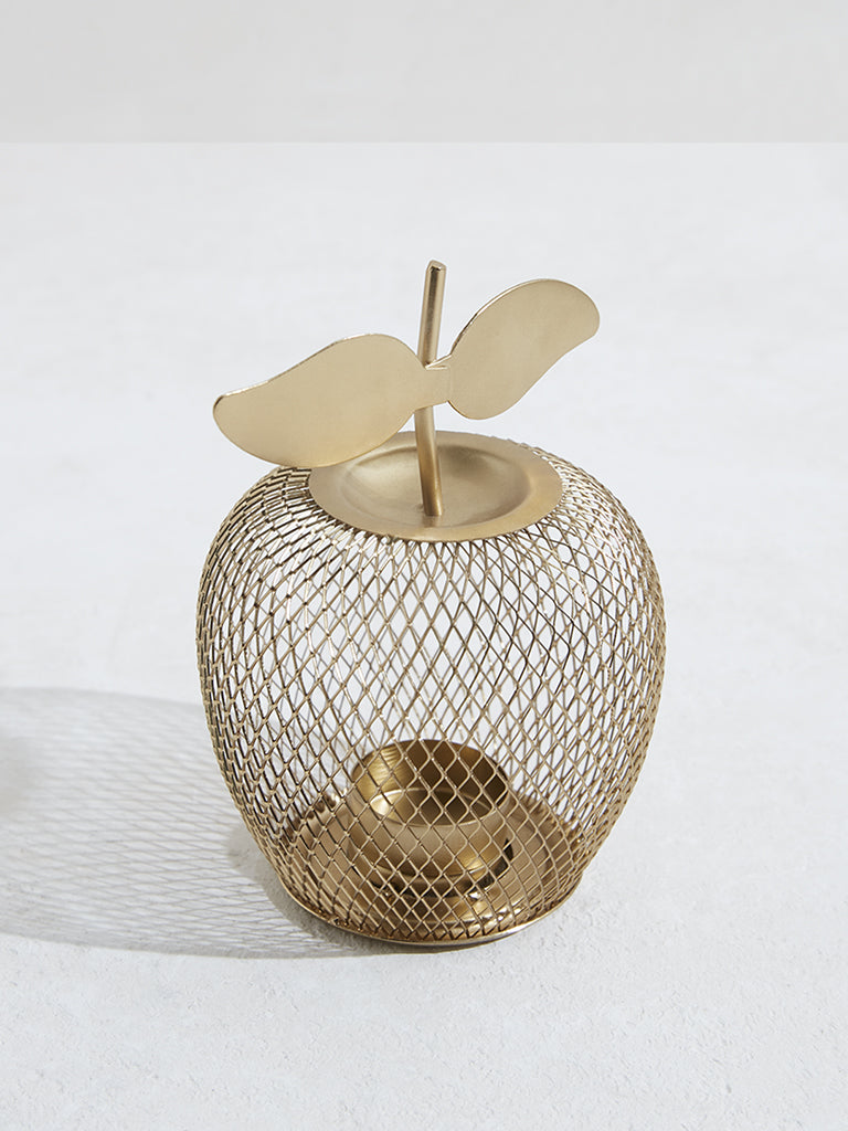 Westside Home Gold Lattice Apple Tealight Candle Holder