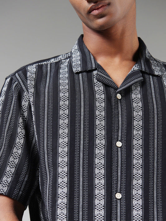 ETA Black Woven Striped Cotton Relaxed-Fit Shirt