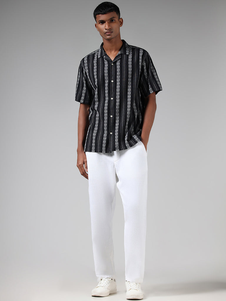 ETA Black Woven Striped Cotton Relaxed-Fit Shirt