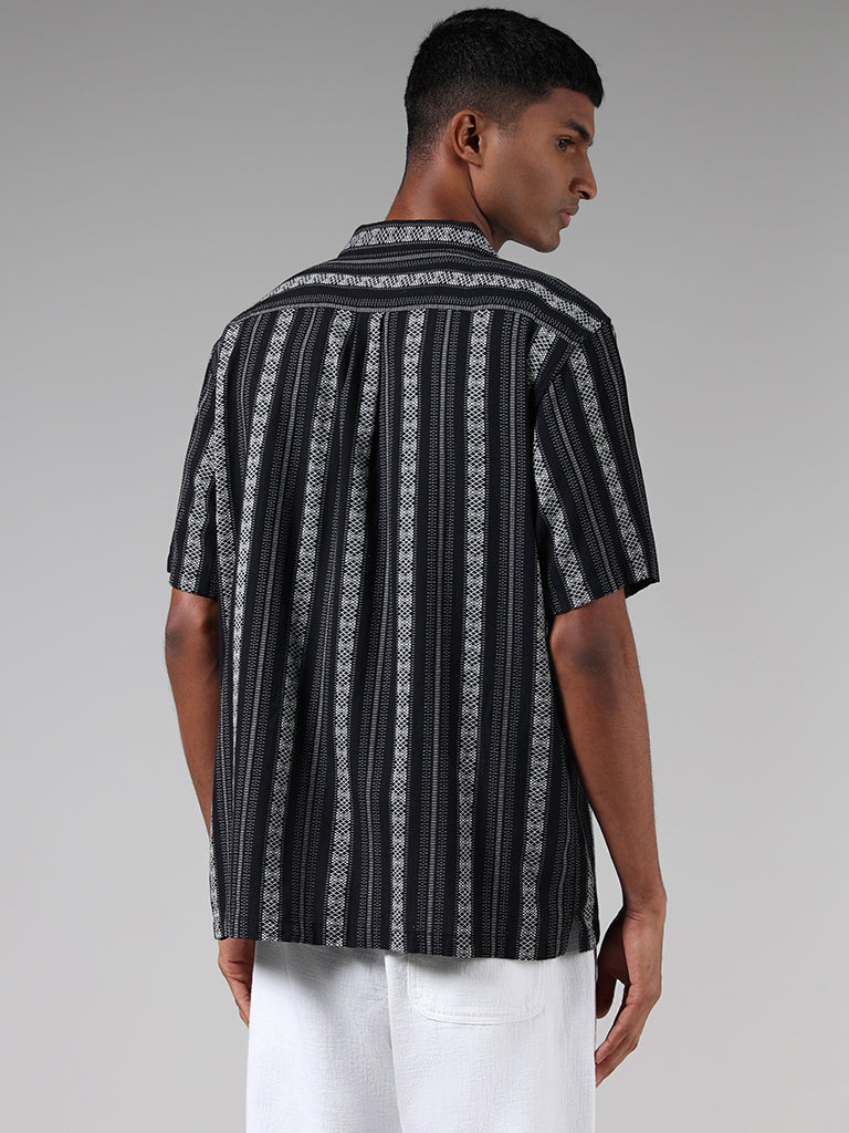 ETA Black Woven Striped Cotton Relaxed-Fit Shirt