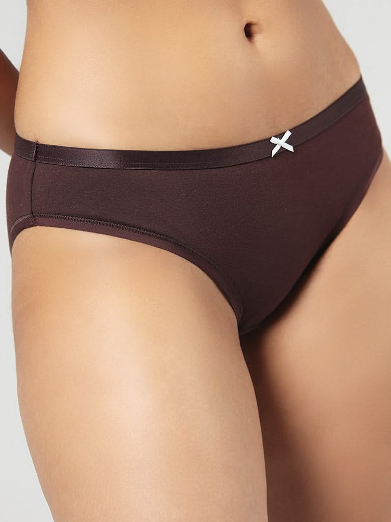 Wunderlove Solid Maroon Cotton Blend Bikini Briefs - Pack of 3