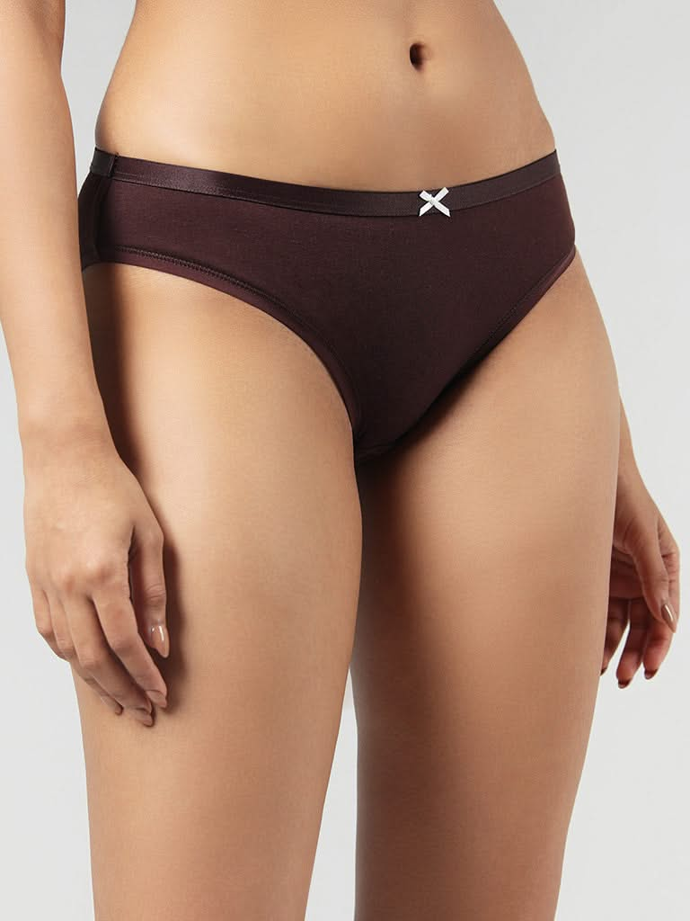 Wunderlove Solid Maroon Cotton Blend Bikini Briefs - Pack of 3