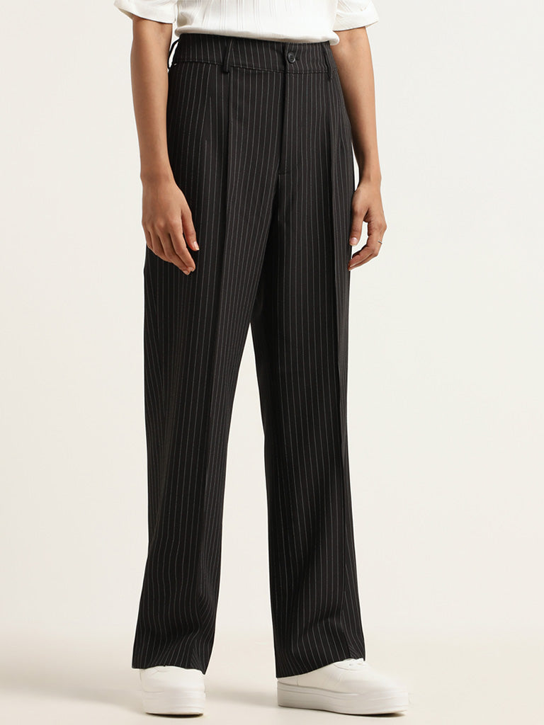 Wardrobe Black Striped-Patterned Trousers