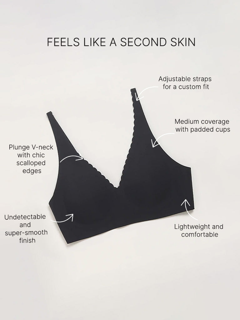 Wunderlove Black Cotton Blend Plunge Invisible Bra