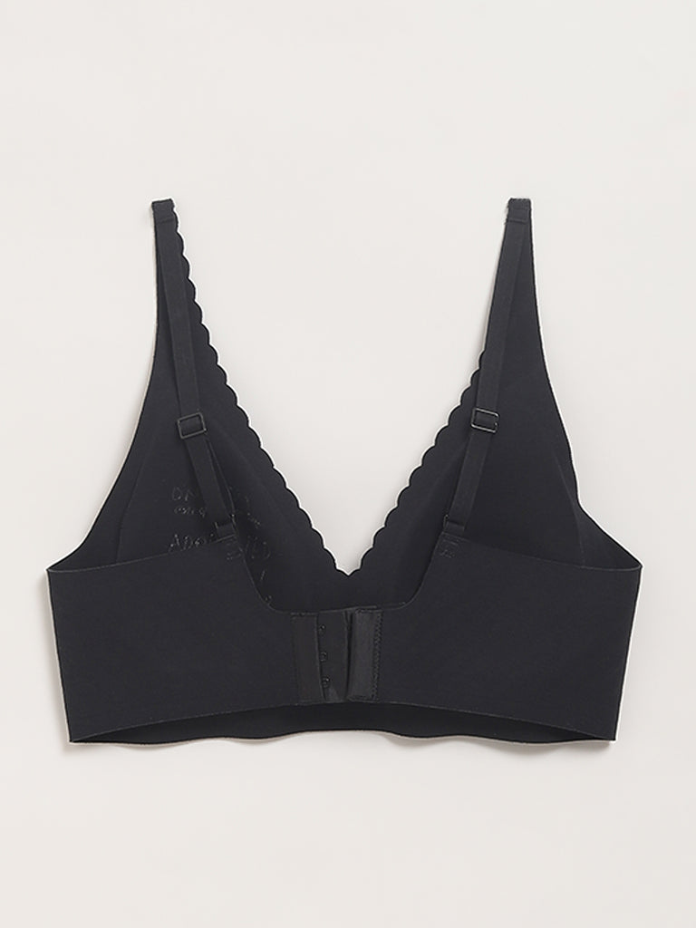 Wunderlove Black Cotton Blend Plunge Invisible Bra