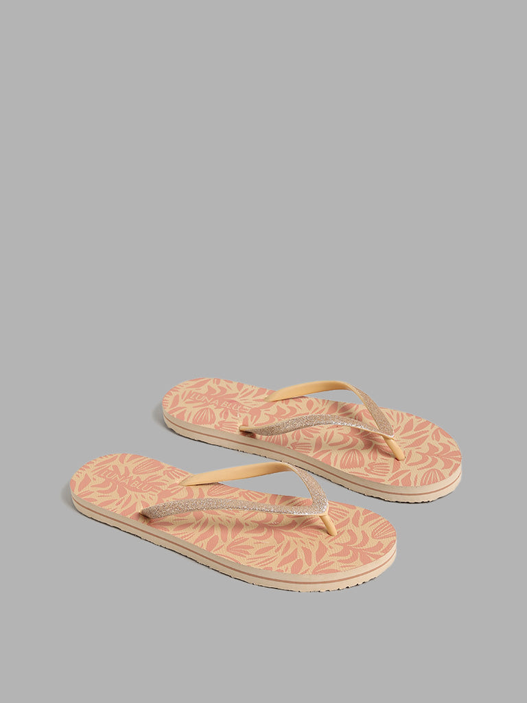 LUNA BLU Beige Lush Print Flip Flop