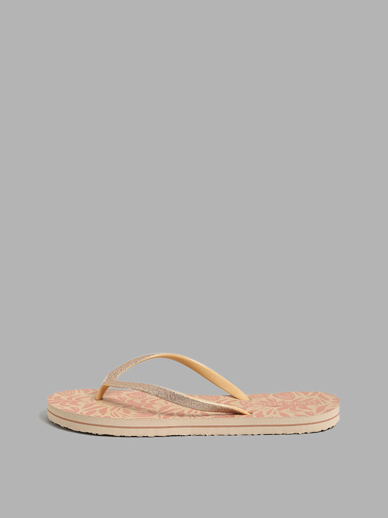 LUNA BLU Beige Lush Print Flip Flop