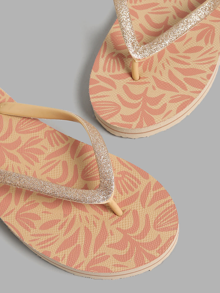 LUNA BLU Beige Lush Print Flip Flop