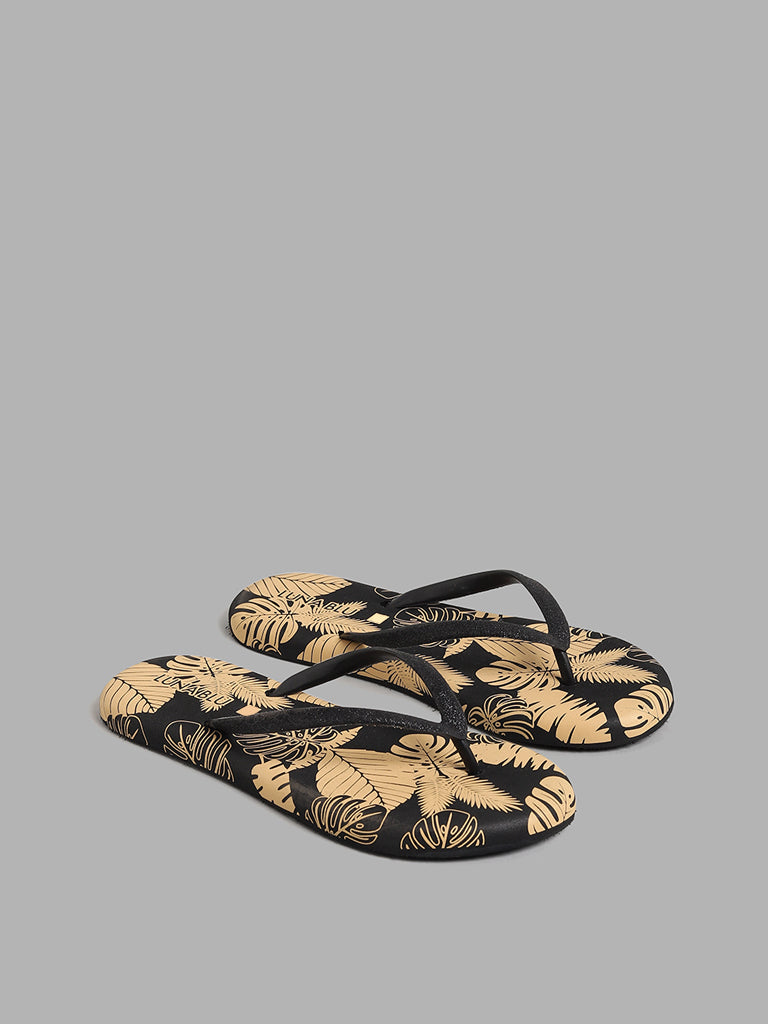 LUNA BLU Black Tropical Flip Flop