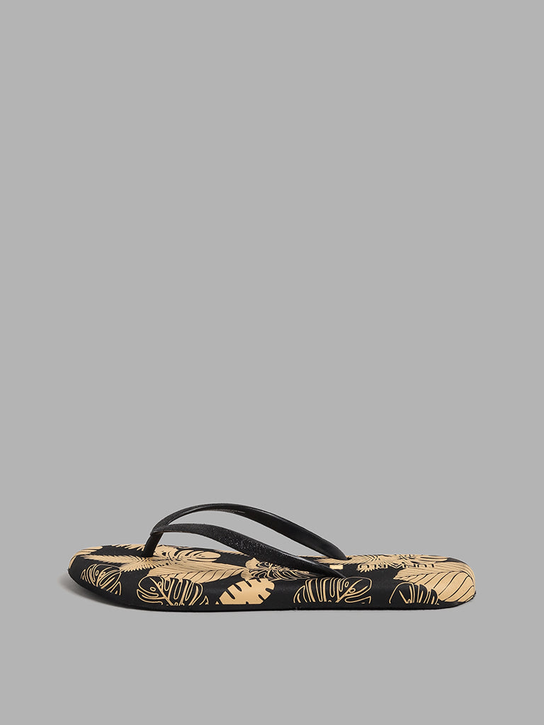 LUNA BLU Black Tropical Flip Flop