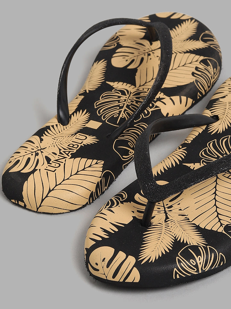 LUNA BLU Black Tropical Flip Flop