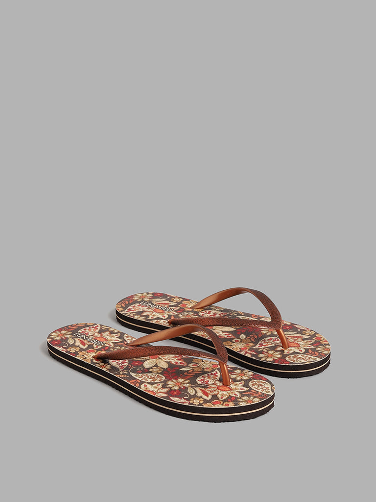 LUNA BLU Brown Floral Flip Flop