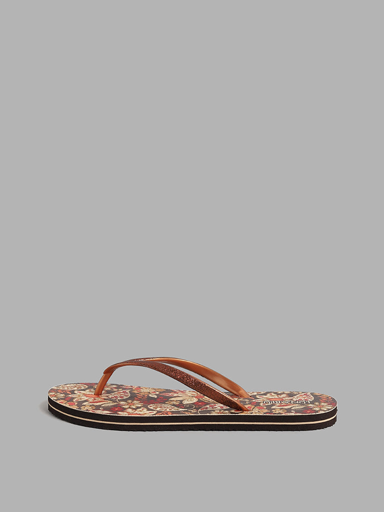 LUNA BLU Brown Floral Flip Flop