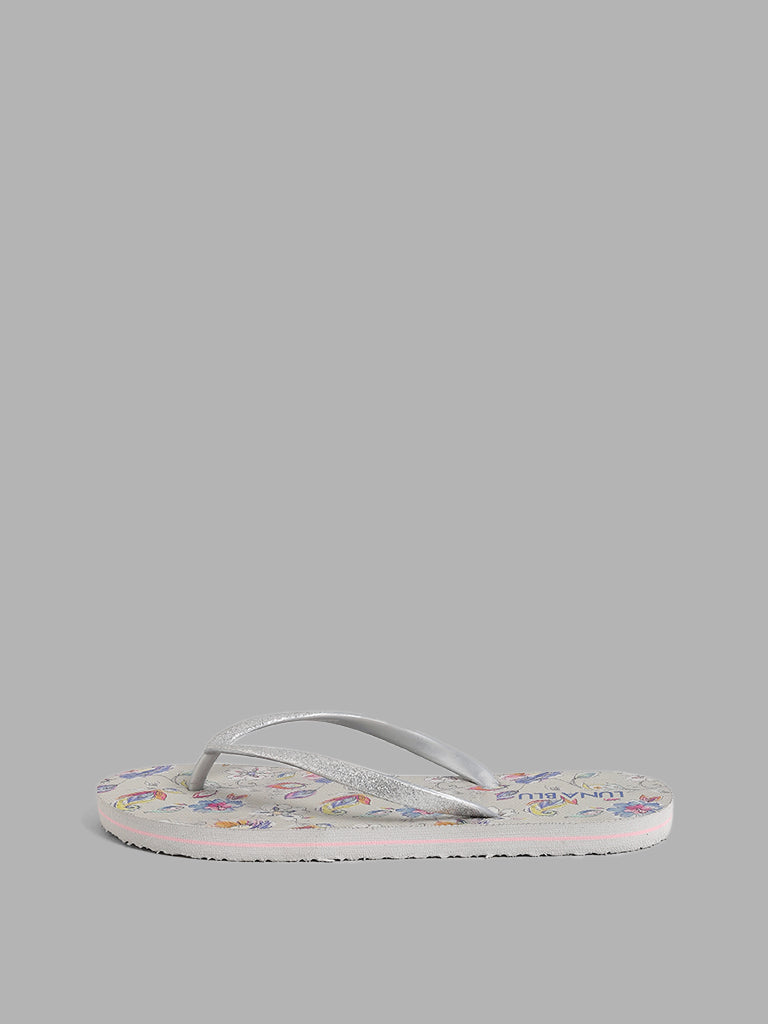 LUNA BLU Grey Floral Flip Flop